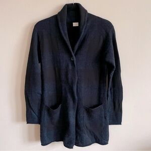 POETRY Navy and Black Plaid Shawl Collar Baby Alpaca Cardigan EUC